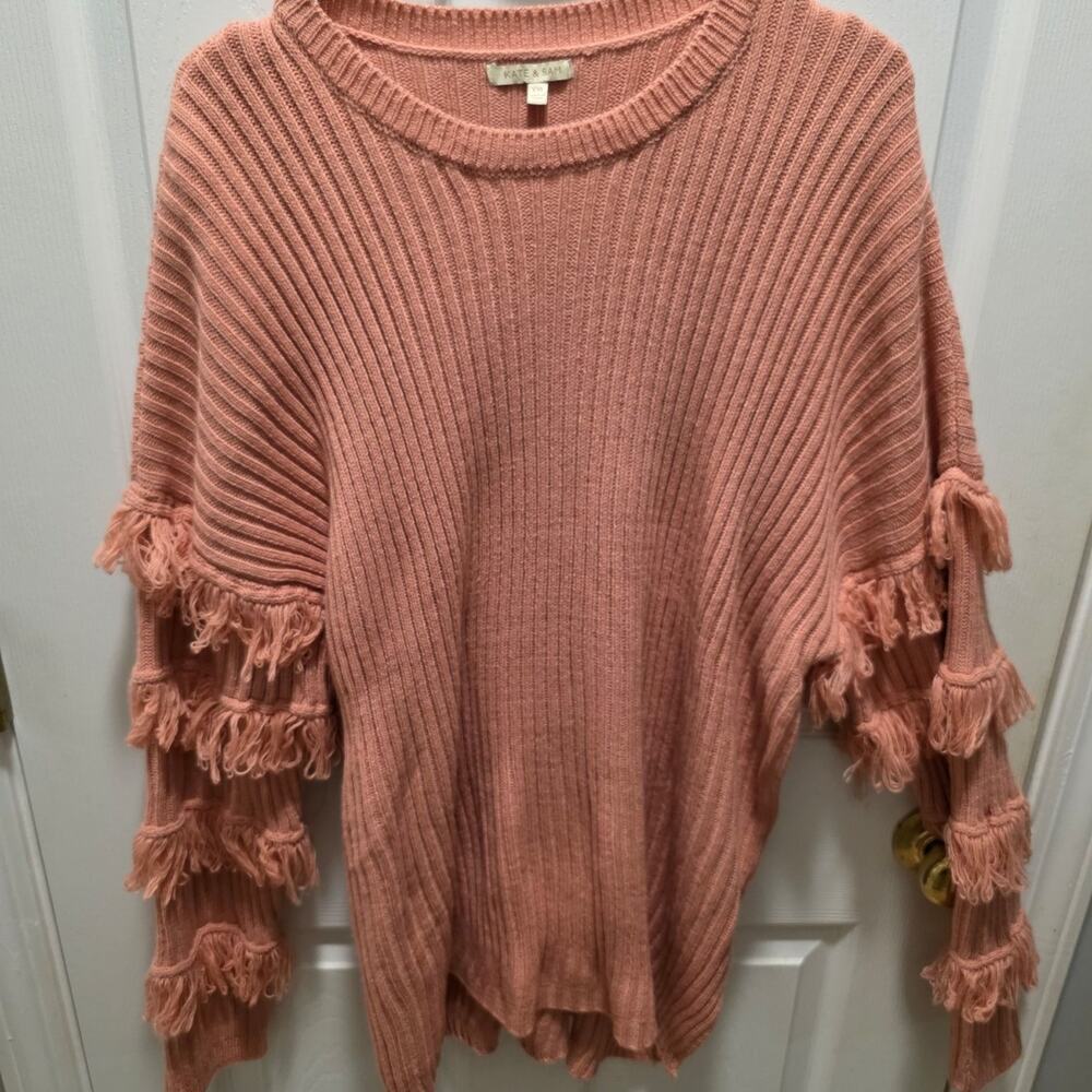 Sweater Kate & Sam Fringe Tiered Sleeve Rib Knit Sweater XXL